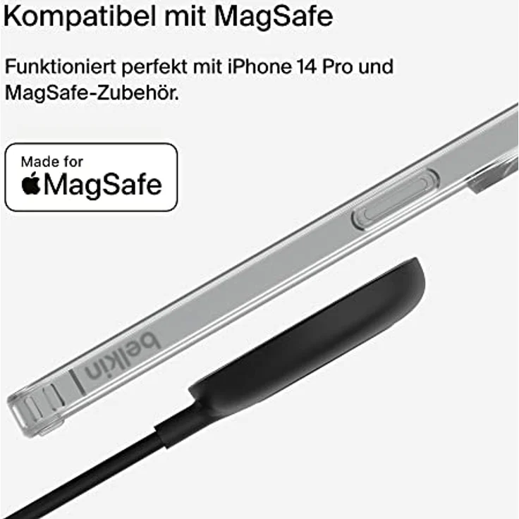 Belkin mit MagSafe kompatible iPhone 14 Pro-Hülle, durchsichtiges, magnetisches Case mit integrierten Magneten und Kameraschutz durch erhöhte Ränder, geeignet zum kabellosen Laden mit MagSafe – Bild 2