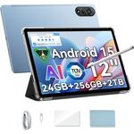 Blackview Mega2 Android 15 Tablet 12 Zoll, 24GB RAM+256GB ROM, 2K FHD Gaming Tablet, Dual 4G LTE+5G WiFi, Octa Core T615, 9000 mAh Akuu, WideVine L1, Face ID, GPS - Schwarz