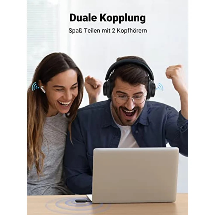 UGREEN Bluetooth Sender Klinke Adapter, 2 in 1 Transmitter und Receiver, Splitter für 2 Kopfhörer, Audio System usw. – Bild 4