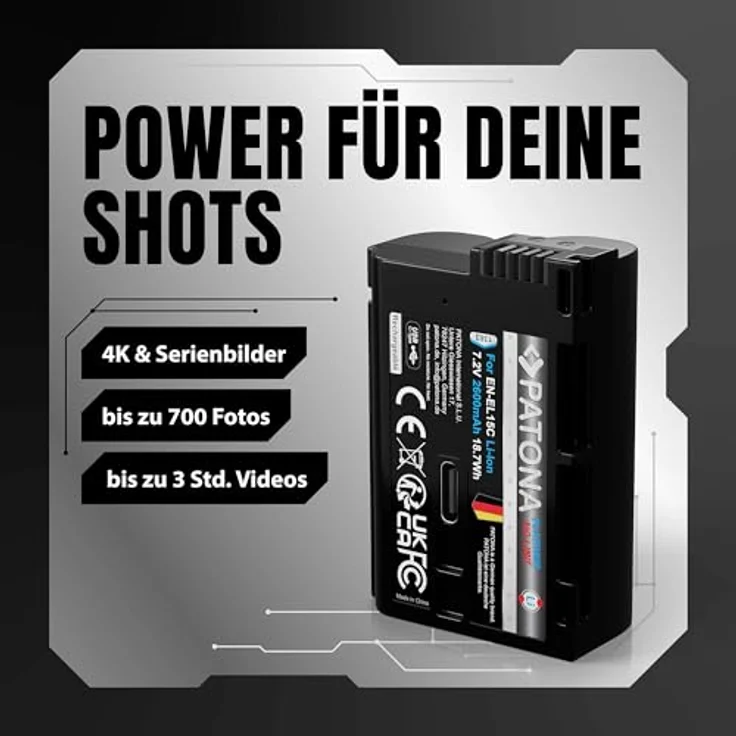 PATONA EN-EL15C Platinum Akku für Nikon, 2600mAh, USB-C, kompatibel mit Z6, Z6 II, Z7, D850, D7500, D500 und mehr – Bild 2