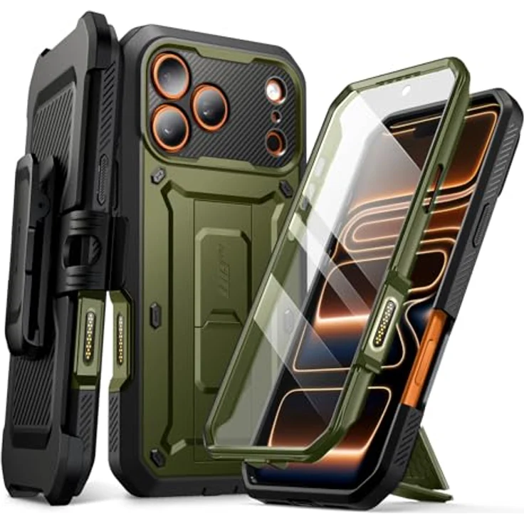 SUPCASE UBeetle Pro für iPhone 17 Pro Max Hülle 6.9” mit 360° Schutzhülle, Kamerasteuerungstaste, Displayschutz, Ständer und Gürtelclip, Outdoor Handyhülle, grün – Bild 1