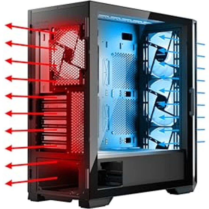 Modecom Horizon ARGB Midi Tower, PC Gehäuse für Mini-ITX, mATX, E-ATX, schwarz mit ARGB-Beleuchtung und Seitenfenster – Bild 7