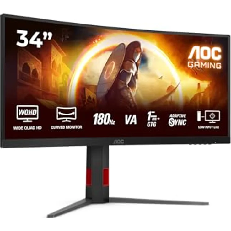 AOC Gaming CU34G4, 34 Zoll Quad HD Monitor mit 180 Hz, 1 ms Reaktionszeit, FreeSync Premium, HDR10, schwarz-rot