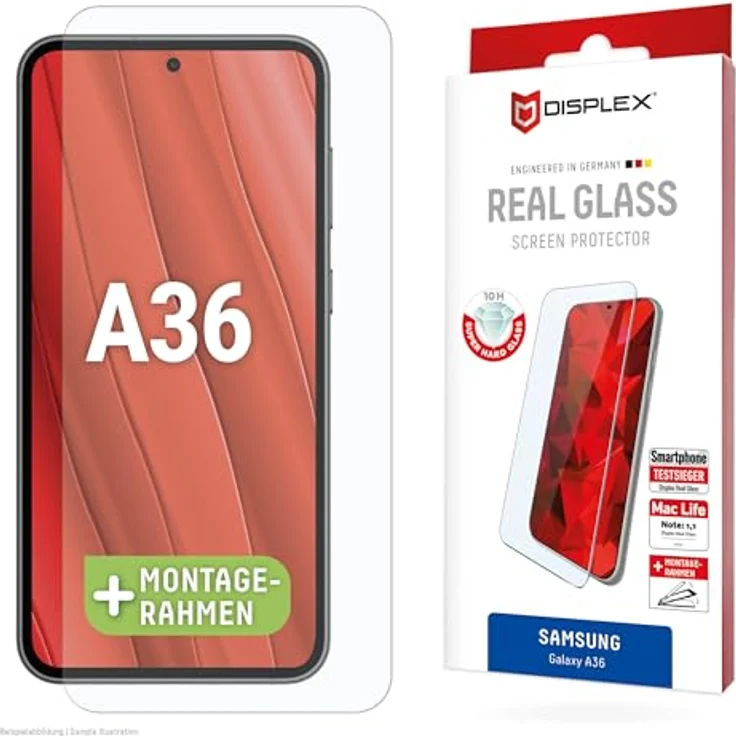 Displex Schutzglas 2D/Clear (10H) für Samsung Galaxy A36, Kratzer-resistente Displayschutzfolie mit Eco-Montagerahmen, Tempered Glas, hüllenfreundlich – Bild 1
