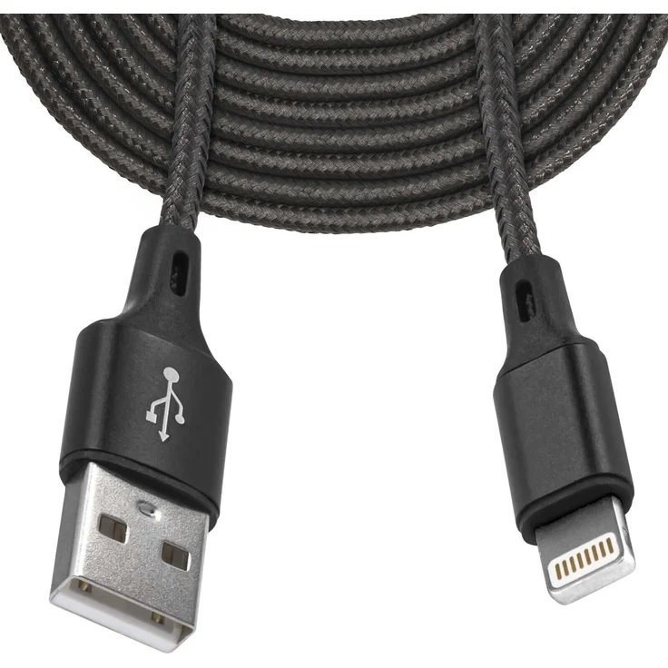 Mobilefox 3m Schnell Lade Daten Kabel, Nylon Stecker Schwarz, kompatibel mit iPhone, iPad, iPod