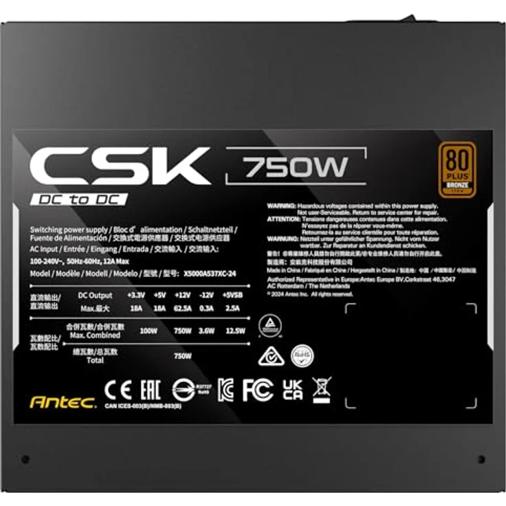 Antec CSK750DC EC 80+ Bronze ATX Netzteil, 750 W, DC-to-DC Architektur, Schwarz – Bild 8