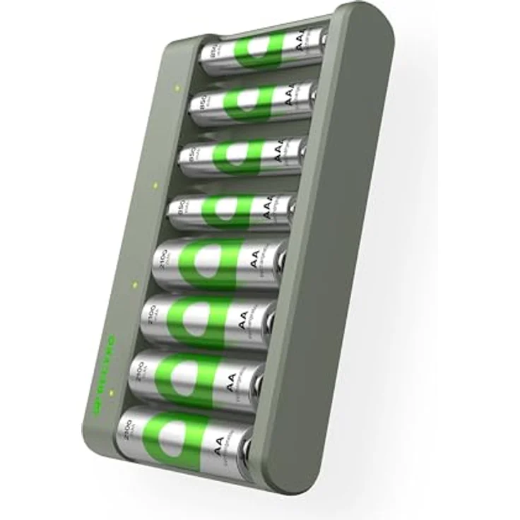 GP RECYKO USB Ladegerät E821, inkl. 4x AA 2100 mAh & 4x AAA 850 mAh Akkus, 8 Steckplätze, Akkustatusüberprüfung, kompakt und tragbar – Bild 1
