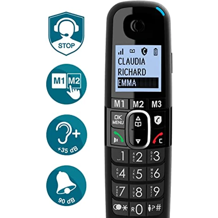 Amplicomms BigTel 1580 Combo EU Schnurgebundenes Seniorentelefon, Freisprechen, für Hörgeräte kompatibel, Wahlwiederholung, schwarz (ATL1423372) – Bild 3