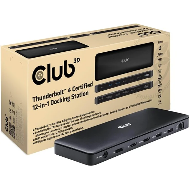 Club 3D 12-in-1 Dockingstation für USB-C / USB4 / Thunderbolt 3 & 4, 2 x HDMI, DP, 2.5GbE, 134 Watt – Bild 10