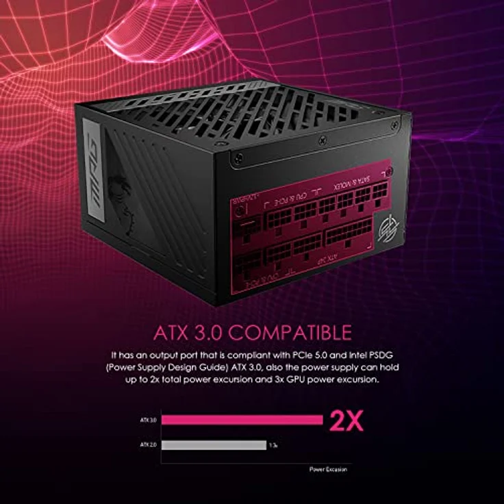 MSI MPG A1000G PCIE5 Netzteil EU Stecker, 1000W, 80 Plus Gold Zertifiziert, vollmodulares ATX 3.0, unterstützt PCIe 5.0 GPU, japanische 105°C Kondensatoren, 0% RPM Modus, Flachkabel – Bild 3