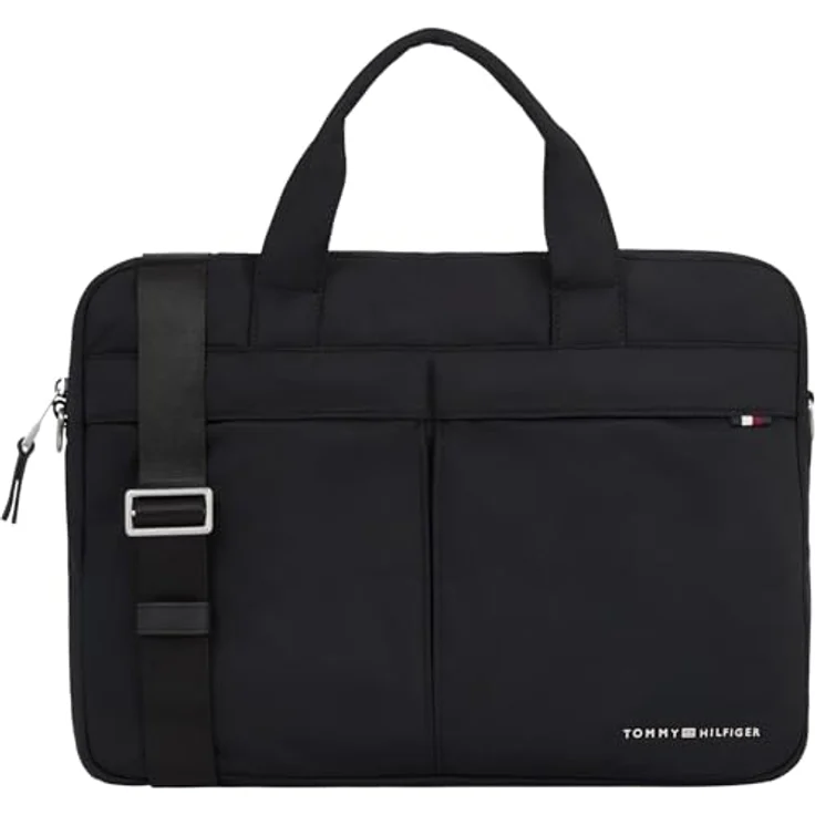 Tommy Hilfiger Aktentasche TH Signature Computer SP24, Laptoptasche aus recyceltem Polyester, schwarz, gepolstert und organisatorische Fächer – Bild 1