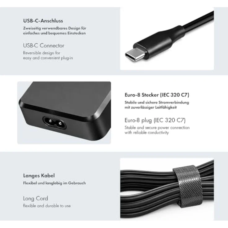 LogiLink Slim Universal USB-C Netzteil 100W PD mit festem Kabel, 5-Fach Geräteschutz für Laptops und Smartphones – Bild 3