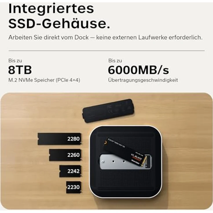 SATECHI Thunderbolt-5 CubeDock™ Dockingstation, 80-120 Gbit/s, integriertes NVMe SSD Gehäuse, 140W Laden, Multi-Display bis 8K, USB-C & USB-A 10 Gbit/s, aktive Kühlung, Silber – Bild 3
