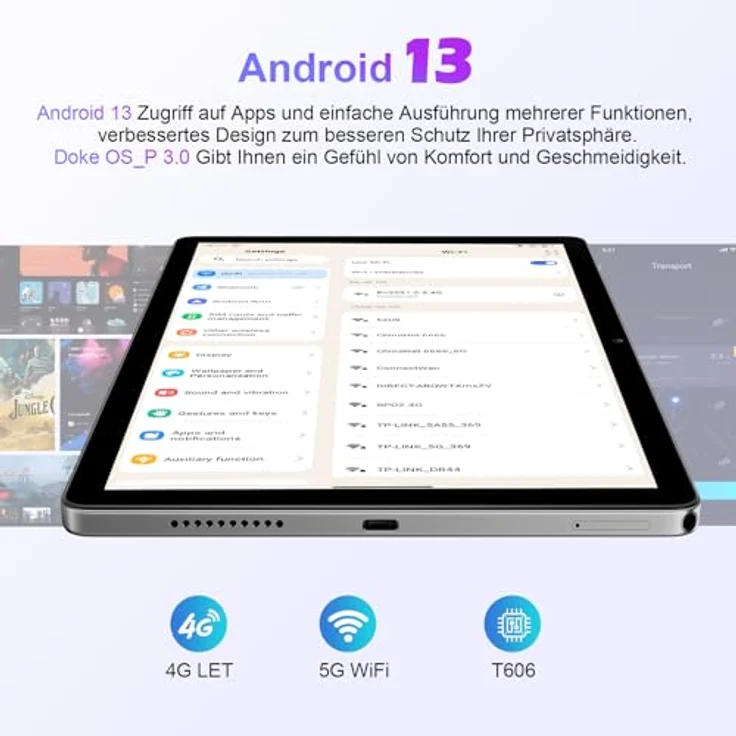Blackview Tab80 Tablet 10 Zoll Android 13 4G LTE 5G WiFi 8GB RAM 128GB ROM, 7680mAh, 13MP+8MP Google Lens, Telefonanruf Funktionalität PC Widevine L1【2023 Aktualisierte Version】 – Bild 3