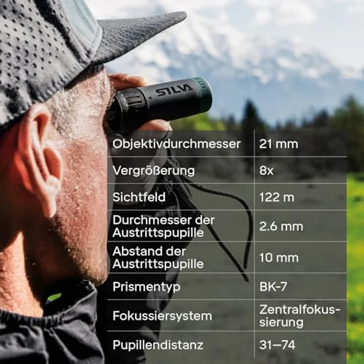 Silva Pocket 8X Fernglas, 8x21 wasserfest mit BK7 Optik, faltbar, inkl. Etui und Handschlaufen – Bild 3