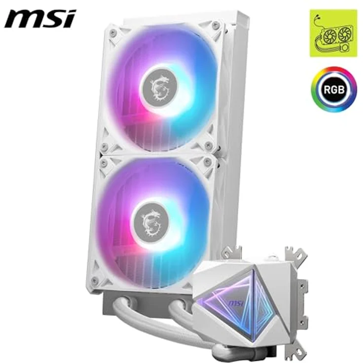MSI MAG CORELIQUID I240 WHITE AIO CPU Wasserkühlung - Vergrößerte Kupferkühlplatte, ARGB & LDB Lüfter, Zweikammer-Wasserblock, Split-Flow Radiator, unterstützt Intel & AMD Sockel – Bild 3