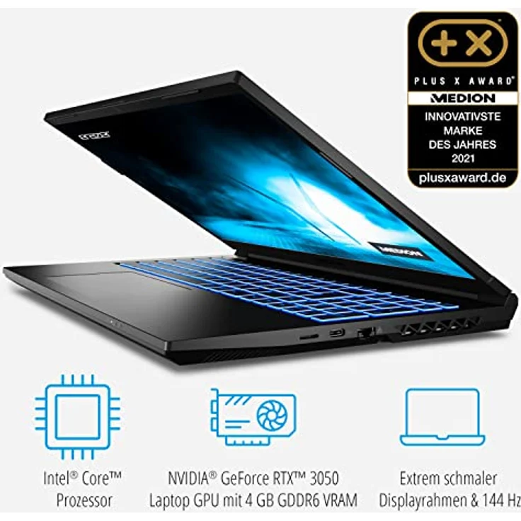 MEDION ERAZER Crawler E30 39,6 cm (15,6 Zoll 144hz) Full HD Gaming Notebook (Intel Core i5-12500H, 8GB DDR4 RAM, 512GB PCIe SSD, NVIDIA GeForce RTX 3050 4GB GDDR6, RGB Backlit, Win 11 Home) – Bild 4