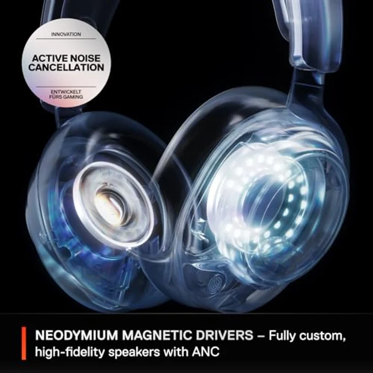 SteelSeries Arctis Nova Pro Wireless - Multi-System Gaming Headset - Magnetische Neodym-Treiber - Active Noise Cancellation -Infinity Power System -ClearCast Gen 2-Mic – PC, PS5, Switch, Mobile -Weiss – Bild 3