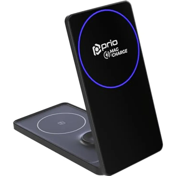 Prio 15W 3-in-1 kabelloses Schnellladegerät MAG – Kompatibel mit MagSafe und Smartphones, TWS Kopfhörern & Smart Watches aller Hersteller, elegante Ladelösung - Schwarz