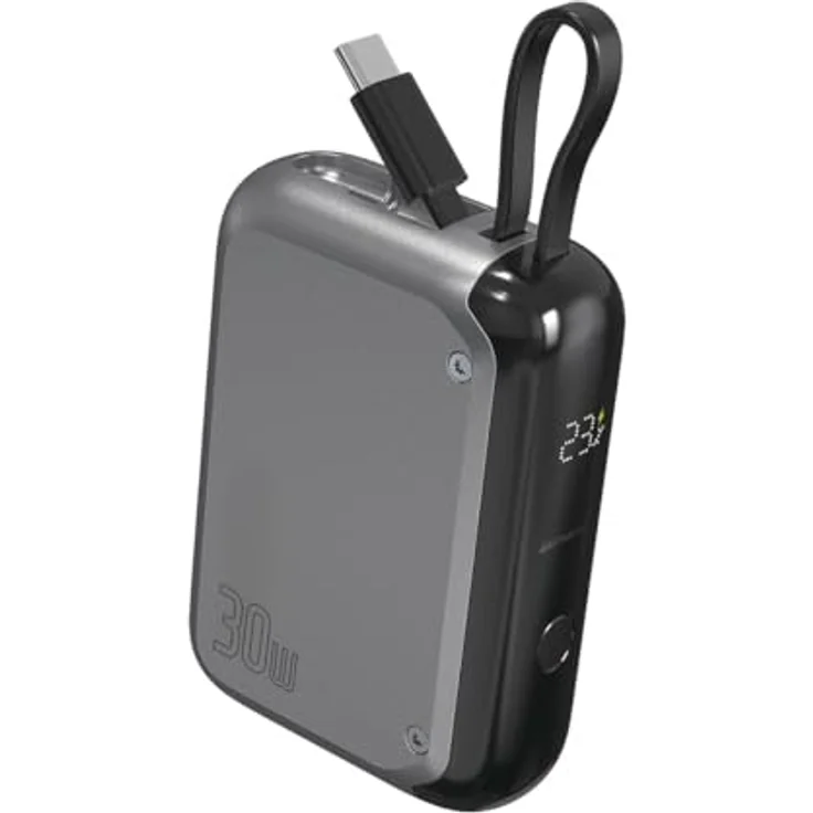 4smarts Powerbank Pocket (10000 mAh, 30 W, 37 Wh), Grau - Kompakte Powerbank mit Passthrough-Funktion und LCD-Display – Bild 2
