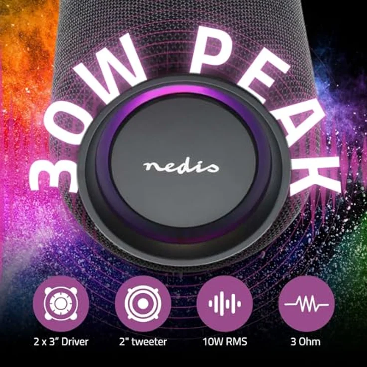 Nedis Bluetooth-Lautsprecher - max. Batteriespielzeit: 4 Std - Handgerät - 30 W - Stereo - Eingebaut, Schwarz – Bild 3