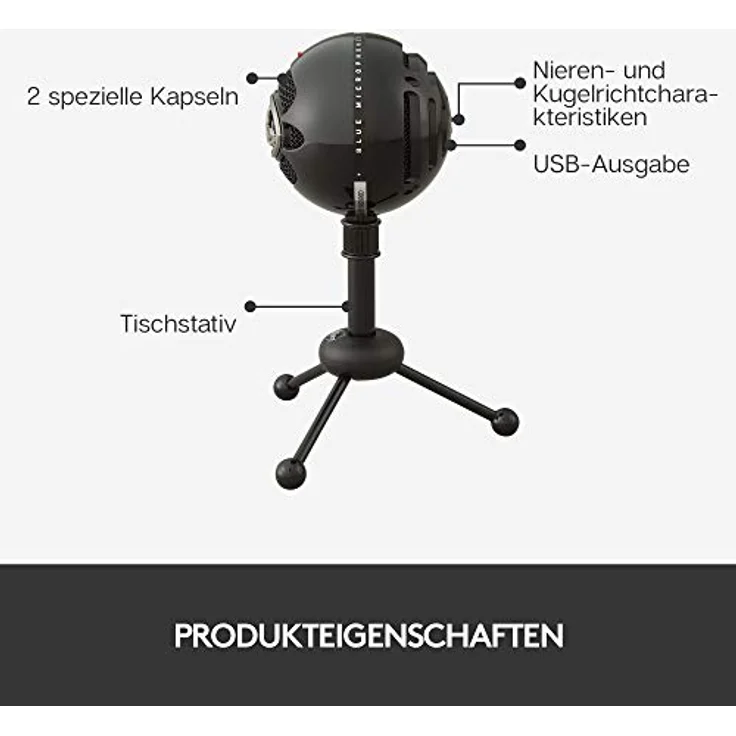 Blue Microphones Snowball Omnidirektionales USB Mikrofon mit zwei vielseitigen Aufnahmemustern und stilvollem Retro-Design für Aufnahme, Streaming und Podcasting auf PC und Mac, schwarz – Bild 6