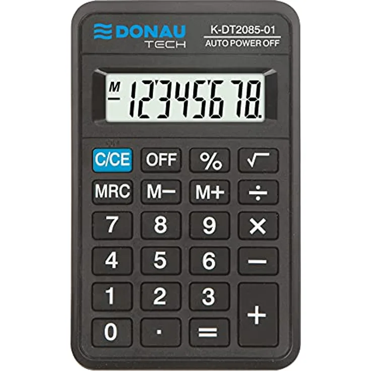 Taschenrechner DONAU TECH/K-DT2085-01 8-Stellig Wurzelfunktion/ 114x69x18mm/ Farbe: Schwarz/Rechner mit 8-stelliger Anzeige/Batteriebetrieb/Kompaktes Design