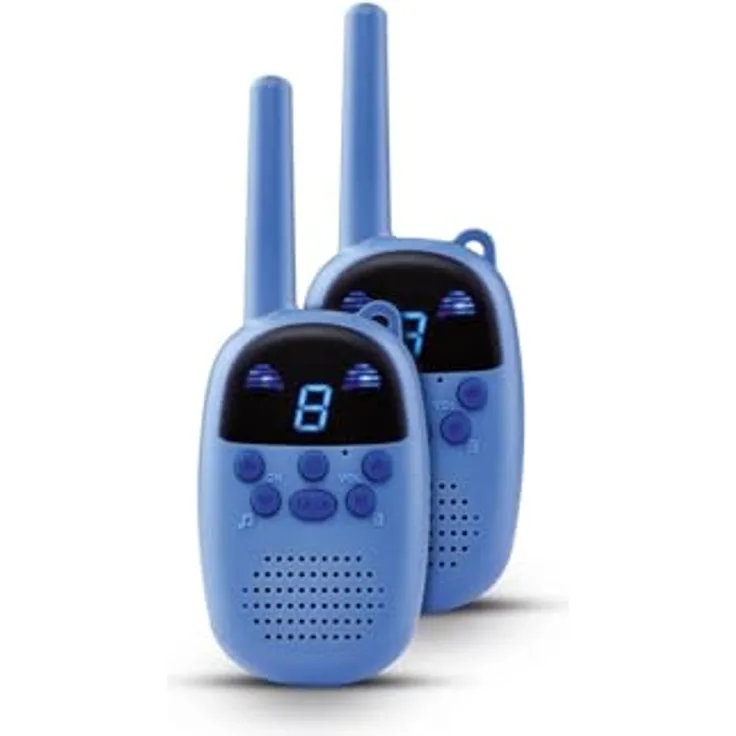 Silvercrest Kinder-Walkie-Talkie-Set, Funkgerät bis 8 km Reichweite, Blau, mit LED-Display und 9 Kanälen