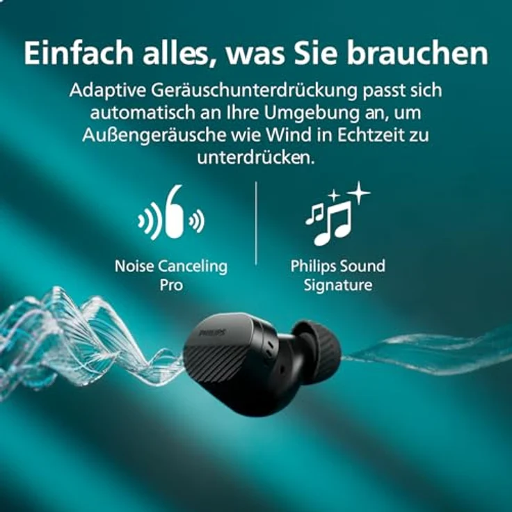 Philips TAT5000BK True Wireless In-Ohr-Bluetooth-Kopfhörer mit dynamischem Bass, 40 Std. Spielzeit, IPX5 wasserdicht, klare Anrufe - Schwarz – Bild 4