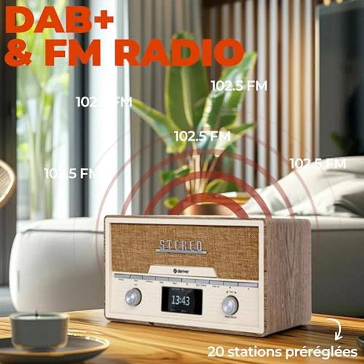 Denver DAB+/UKW-Radio MDA-525LW, mit CD-Player, Retrostyle, hellbraun – Bild 3