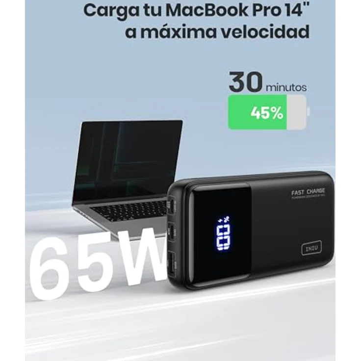 INIU Power Bank, 65W 20000mAh Powerbank Klein Aber Stark Phone & Laptop, Externe Handyakkus USB C Input & Output Kompatibel mit MacBook Pro Steam Deck iPad iPhone 15 14 Pro Max Mini Samsung S23 etc – Bild 2
