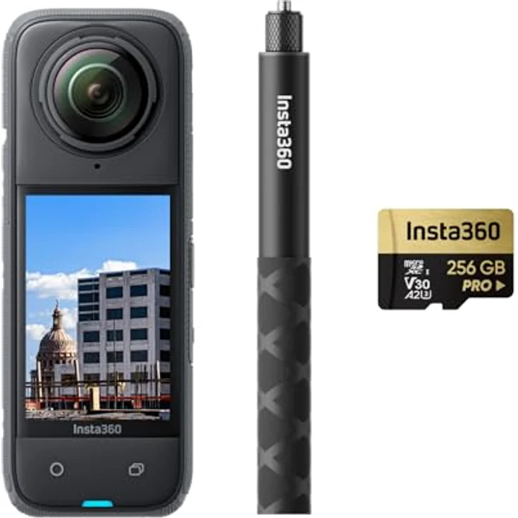 Insta360 X4 Baustellen-Bundle, 360°-Baustellen-Kamera mit 8K 30 fps HDR-Videos, 72 MP Fotos, 11K Zeitraffer, inklusive 256 GB microSD-Karte und Unsichtbarem Selfie-Stick – Bild 1