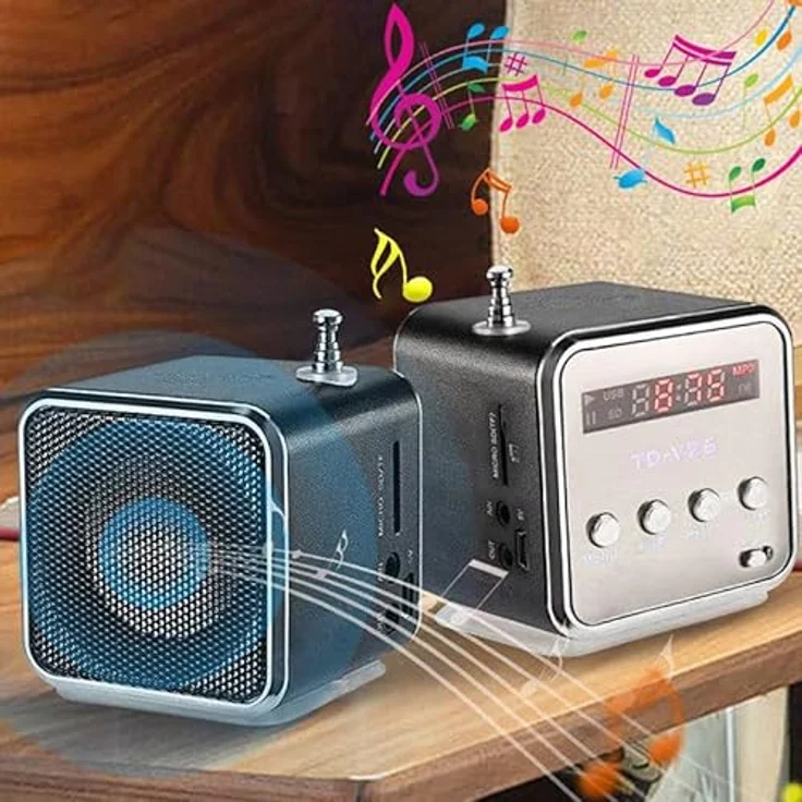 Retoo 3W Würfelradio, Tragbarer Lautsprecher mit integriertem FM-Radio, Micro SD TF und USB, Schwarz-Grau - Preisvergleich – Bild 3