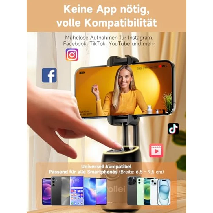 Rollei Easy Creator Desktop AI, Stativ mit AI-Tracking, Gestensteuerung und 360°-Drehung, kompaktes Design für Streaming und Präsentationen – Bild 4