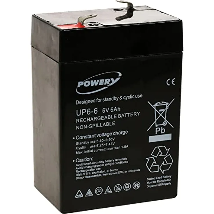 akku-net Blei-Gel Akku 6V 6Ah, ersetzt Panasonic Typ LC-R064R5P, wartungsfreier Lead-Acid Akku, schwarz
