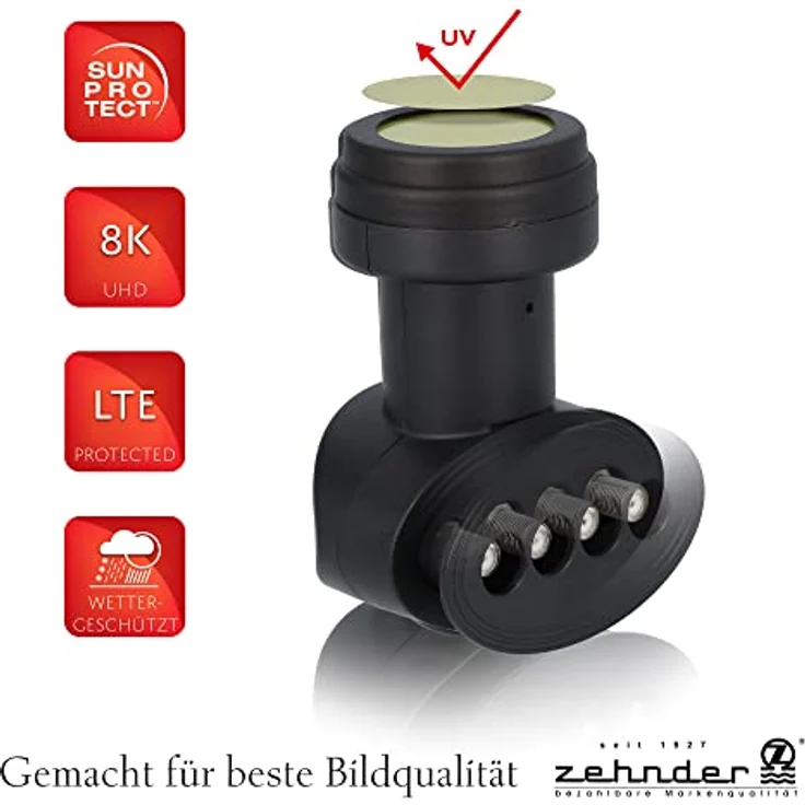 Zehnder Quad LNB für 4 Teilnehmer mit Sun Protect UV Schutz und Wetterschutzkappe zum herausziehen - 40mm Feed - 4K Ultra HD - Satellite LNB - Digital - 4Fach - 4G 5G LTE Abschirmung| BX-3004 – Bild 2