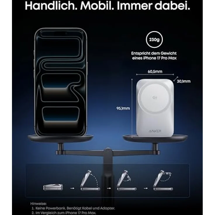Anker Prime 3-in-1 Ladestation, Qi2.2 25W, AirCool kabelloses Ladegerät für iPhone, Apple Watch und AirPods, faltbar, kompakt – Bild 4