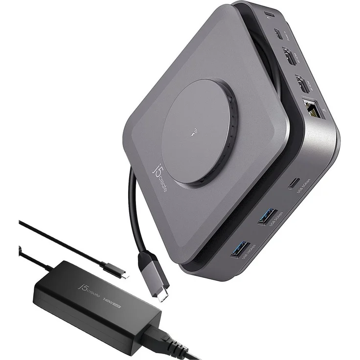 j5create JCD3199P Laptop-Dockingstation, USB-C/Thunderbolt 3 & 4, 2x HDMI, 1GbE, 140W GaN PD3.1 Netzteil, Großbritannien