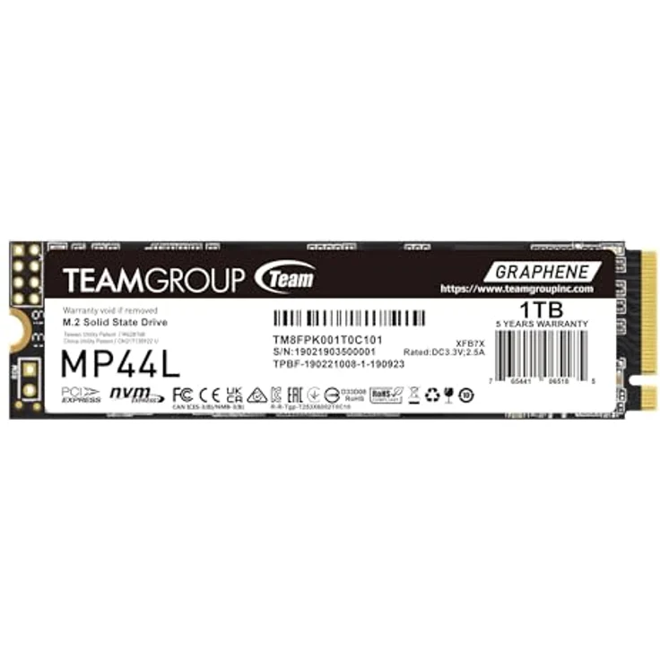 TEAMGROUP MP44L 1TB SLC Cache NVMe 1.4 PCIe Gen 4x4 M.2 2280 SSD (R/W bis zu 5.000/4.500 MB/s) - TEAMGROUP - Laptop & Desktop - TM8FPK001T0C101 – Bild 1