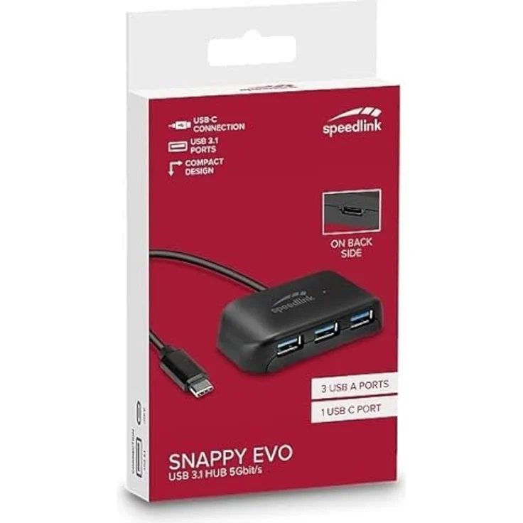 Speedlink SNAPPY EVO 4 Port USB Hub – passiver USB-C 3.1 Gen 1 Hub mit 3x USB-A und 1x USB-C für eine schnelle Datenübertragung mit bis zu 5 Gbit/s, Anschluss über USB-C, schwarz – Bild 5