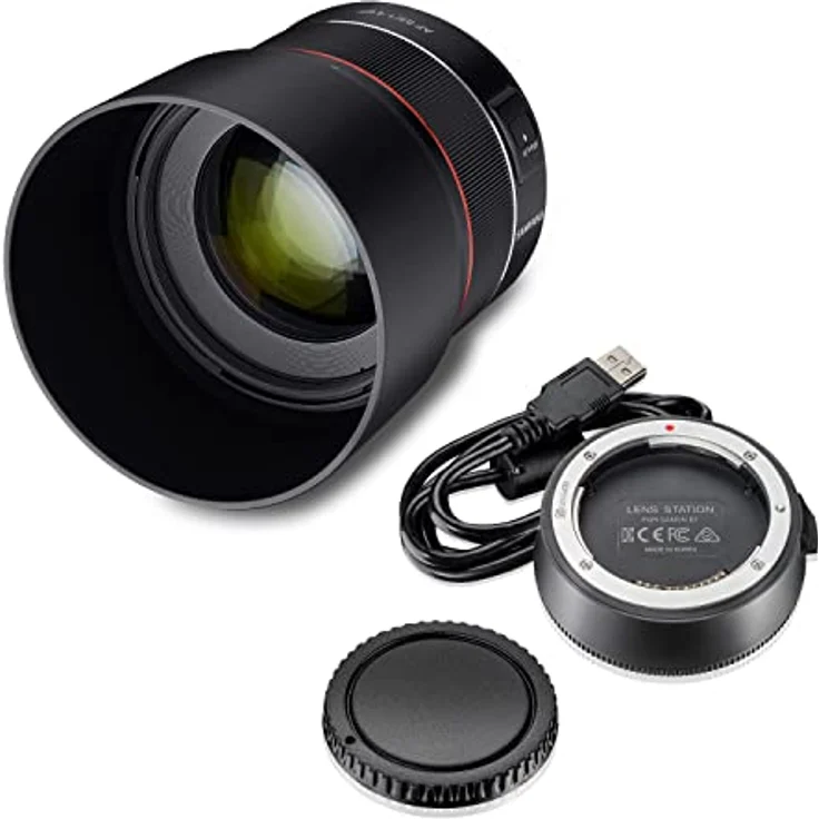 Samyang AF 85mm F1.4 EF + Lens Station, Teleobjektiv für Portrait-Aufnahmen, kompatibel mit Canon EF, schnellem DSLM Autofokus, für Vollformat und APS-C Kameras – Bild 1