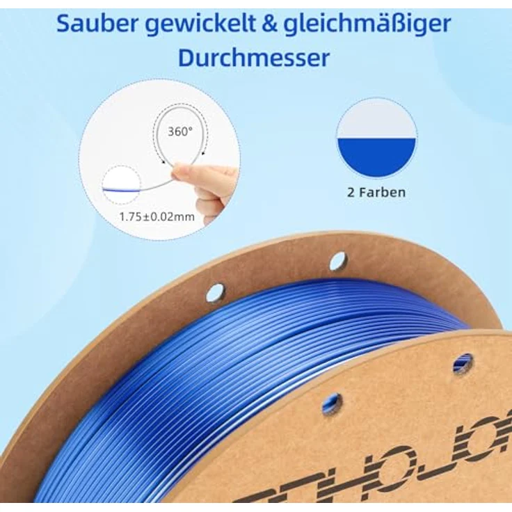3DHoJor Silk PLA Filament 1.75mm 1KG, Blau-Silber, Zweifarbig, Seiden PLA, 100% vakuumversiegelt – Bild 2