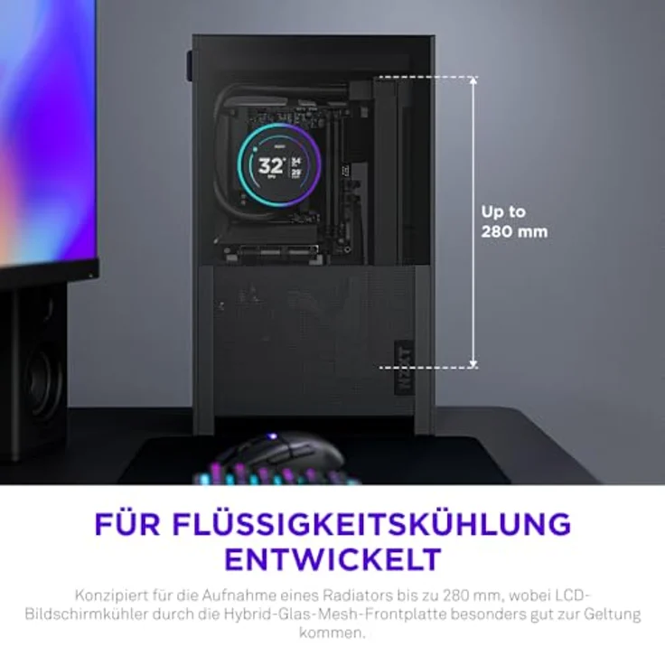 NZXT H2 Flow, Mini-ITX High-Airflow-PC-Gehäuse mit 20,7L, 2 x 120-mm-Lüftern, PCIe 5.0-Riser-Kabel, für 331-mm-Grafikkarten und 280-mm-Radiatoren, Schwarz – Bild 4