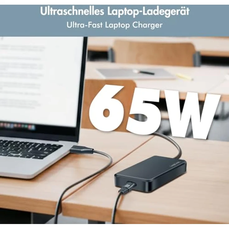 LogiLink Slim Universal USB-C Netzteil 100W PD mit festem Kabel, 5-Fach Geräteschutz für Laptops und Smartphones – Bild 2