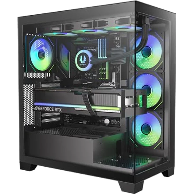 BitFenix CETO Premium Edition, Mid Tower PC Gehäuse mit 4 x Infinity ARGB-Lüftern, Panorama-hartglas, schwarzes Design, 360 mm AIO-Unterstützung – Bild 1