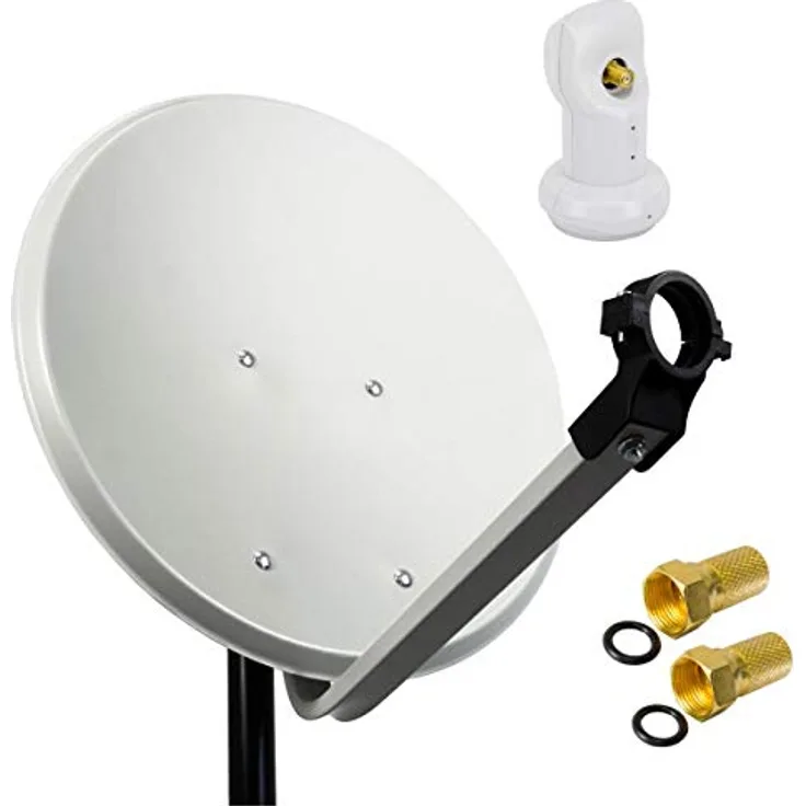 PremiumX SAT Anlage 45cm, hellgraue Antenne mit Single LNB in Weiß und 2x F-Stecker, FullHD Empfang