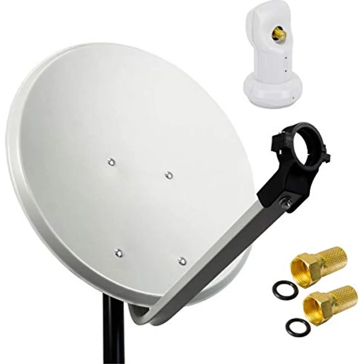 PremiumX SAT Anlage 45cm, hellgraue Antenne mit Single LNB in Weiß und 2x F-Stecker, FullHD Empfang – Bild 1