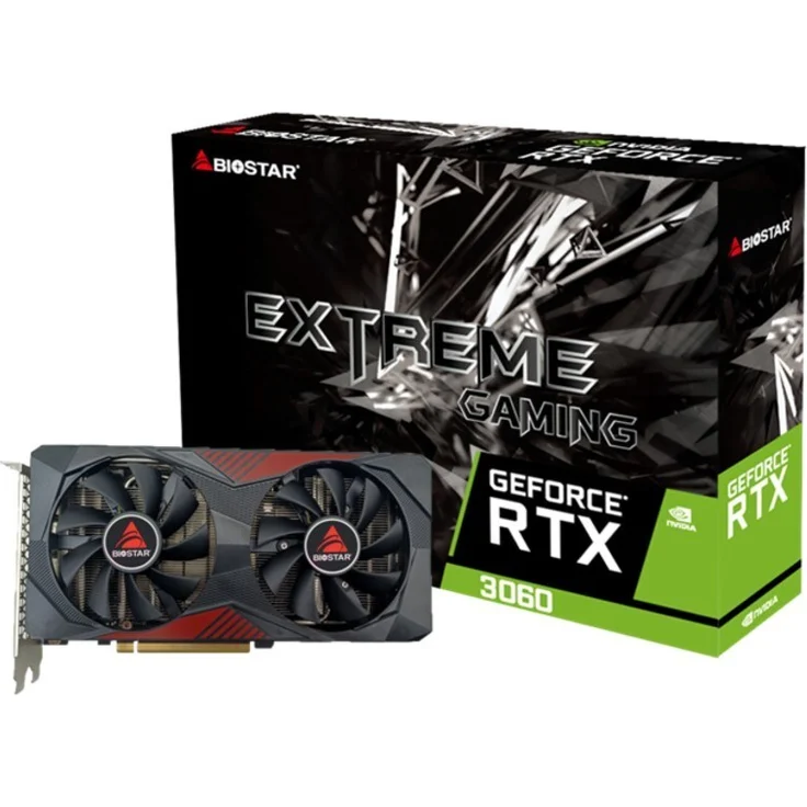 Biostar RTX 3060, 12GB GDDR6 Grafikkarte mit aktiver Kühlung, Silber