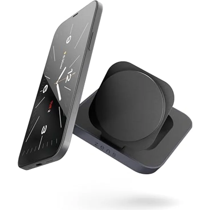 ZENS Magnetic Aluminium konvertibles kabelloses Ladegerät kompatibel mit MagSafe (15 Watt, Qi/MFi-zertifiziert, Netzteil mit Kabel inklusive) Schwarz