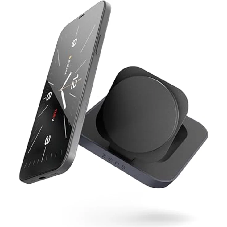 ZENS Magnetic Aluminium konvertibles kabelloses Ladegerät kompatibel mit MagSafe (15 Watt, Qi/MFi-zertifiziert, Netzteil mit Kabel inklusive) Schwarz – Bild 1